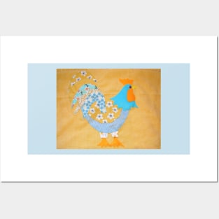 Yellow and Blue Floral Patchwork Rooster Posters and Art